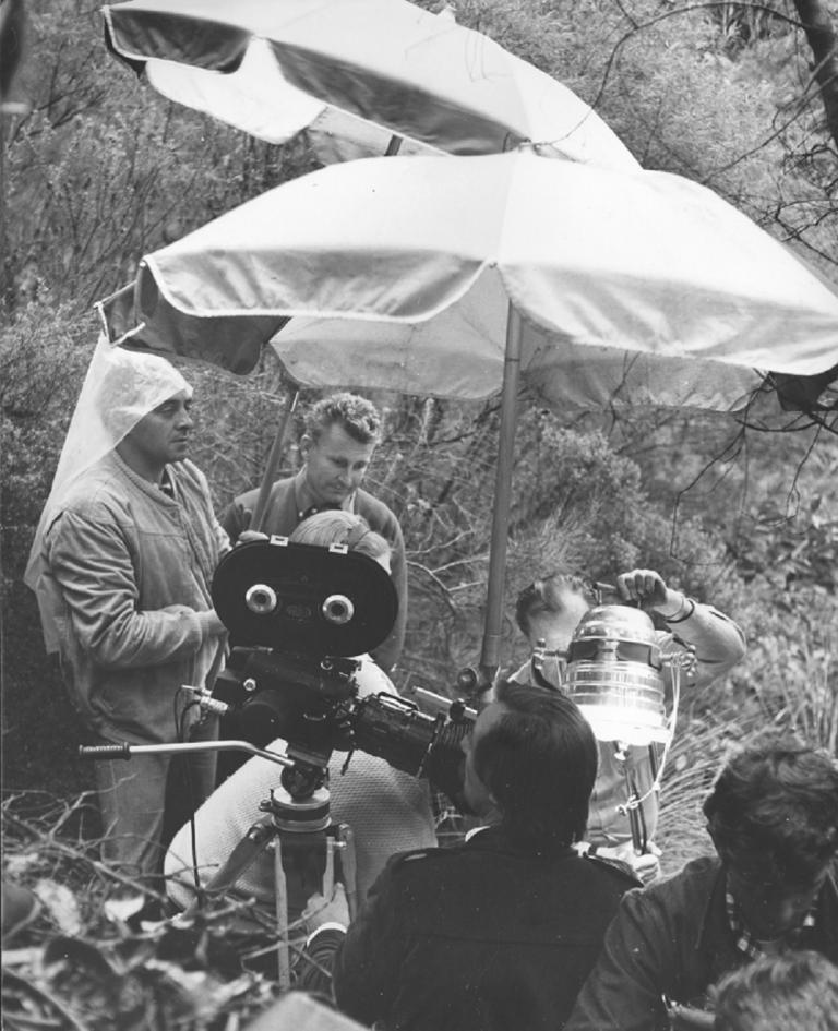Skippy crew filming in the rain