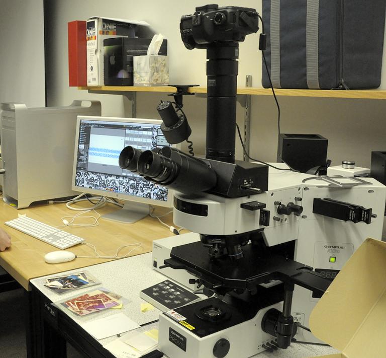 Microscope setup used in the testing process National Film and Sound