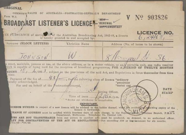Radio Licence 1953 NFSA 360309 National Film and Sound Archive of