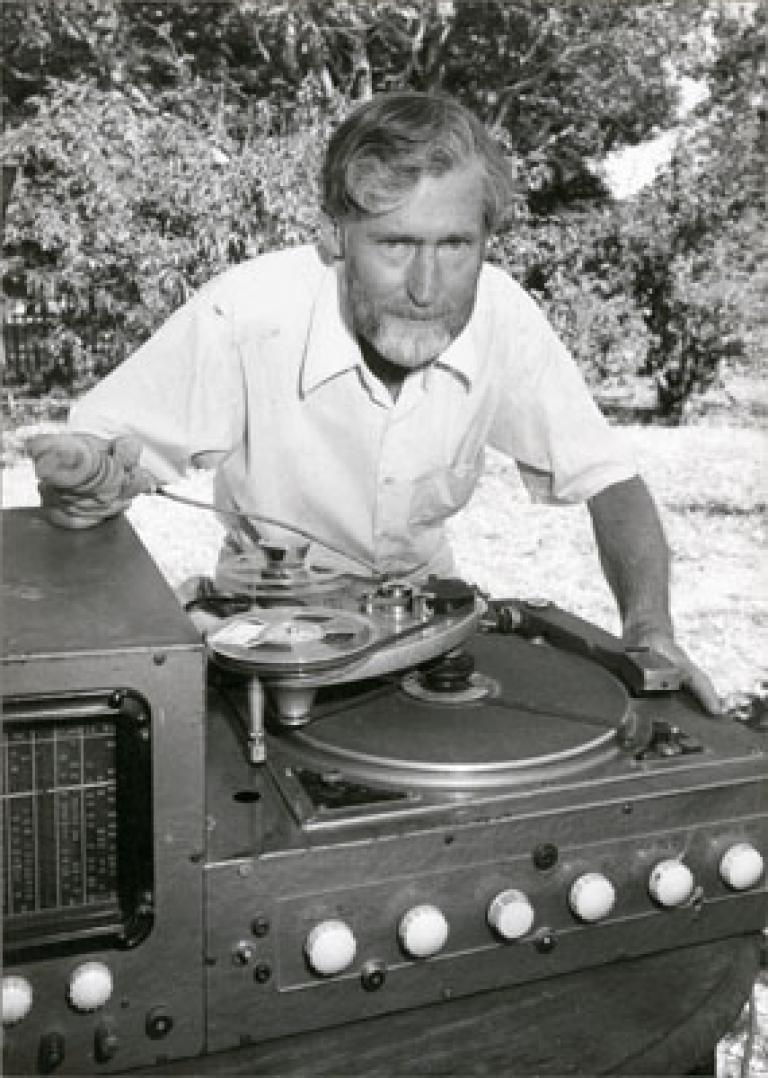 John Hutchinson with radiogram National Film and Sound Archive of