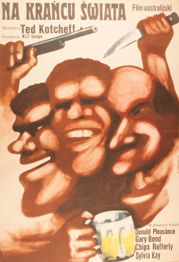 Wake in Fright Polish poster Wake in Fright film poster from Poland showing drawing of angry men holding guns and knives