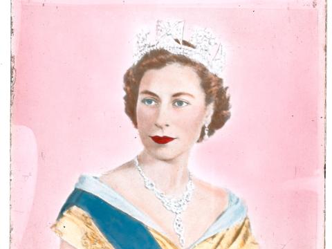 Head and shoulders image of Queen Elizabeth II wearing a formal gown, tiara and necklace