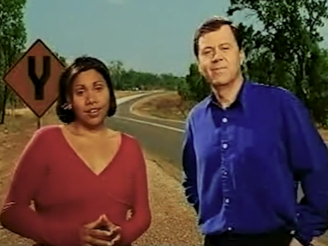 Actor Deborah Mailman and TV host Ray Martin standing side by side