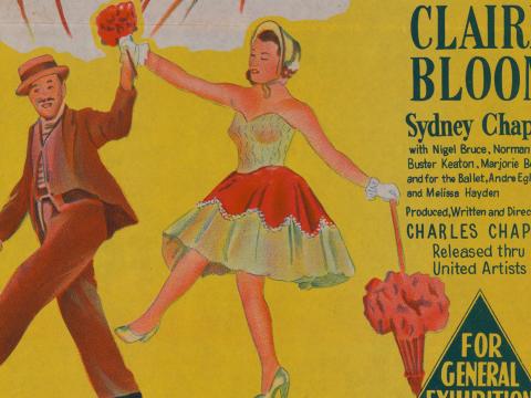 A drawing on a poster of a man and woman dancing