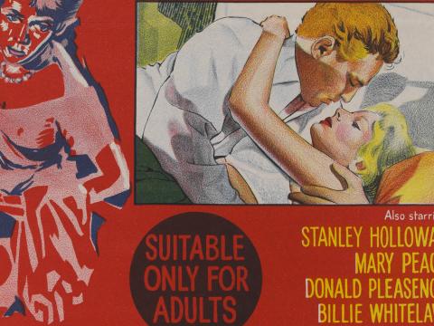 Part of a film poster showing a drawing of a man and woman embracing