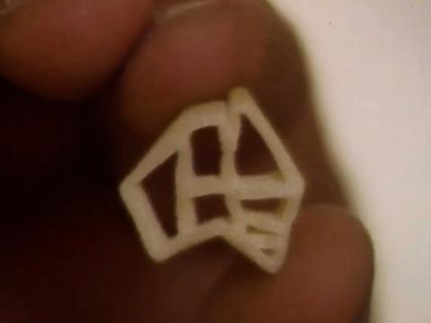 A close-up of a piece of pasta shaped Australia