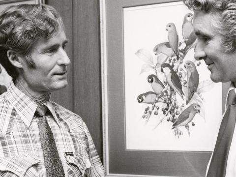 John Hutchinson with Peter Burgis of the National Library of Australia in 1980.