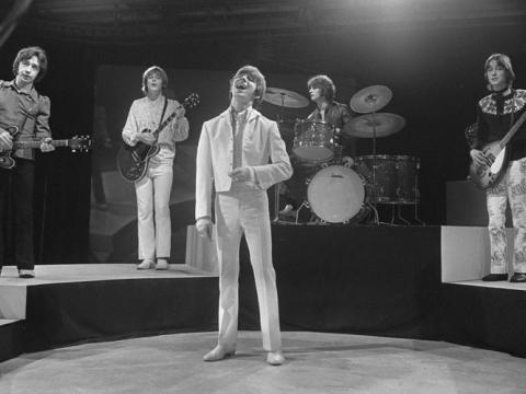 A band is playing on a stage.