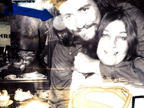A faded photograph of Lillian Roxon and Lester Bangs.