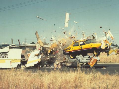 Car smashes through a caravan