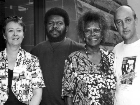 Portrait of Sharon Connolly, Eddie Mabo jnr, Bonita Mabo and Trevor Graham all looking at the camera.