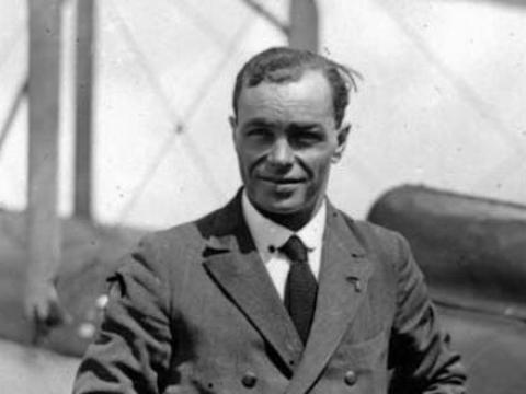 Aviator Bert Hinkler looks into the camera.