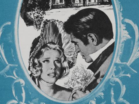 Romantic illustration of a man and woman in vintage clothes.