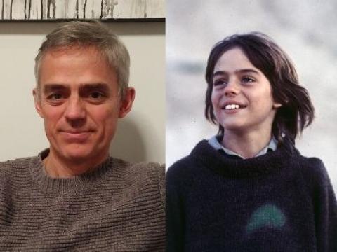 A side-by-side comparison photo of Greg Rowe as an adult and acting as a child in Storm Boy.