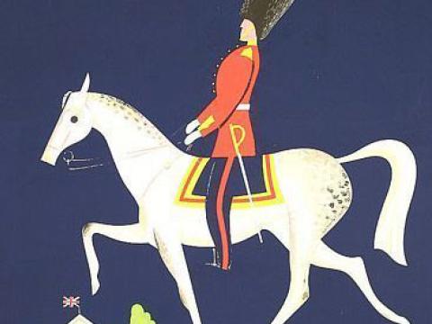 Illustration of a British guard on a horse.