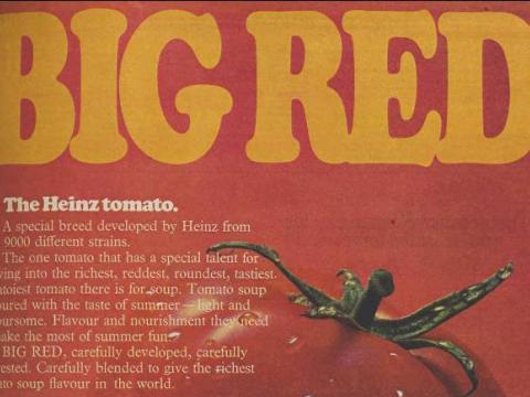 Advertisement for Heinz Big Red Tomato Soup with the words Big Red.