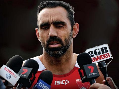 Adam Goodes speaking to the media