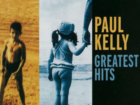 An album cover showing photographs of children at the beach. The text reads 'Paul Kelly Greatest Hits'.