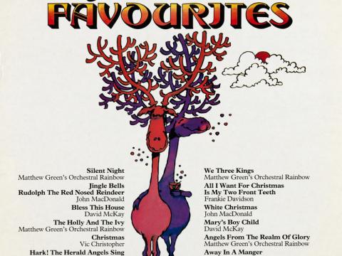 An album cover with an illustration of two reindeers. The text reads 'Christmas Favourites' and then there is a track listing below.