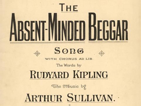 Front page of sheet music for a song called The Absent-Minded Beggar