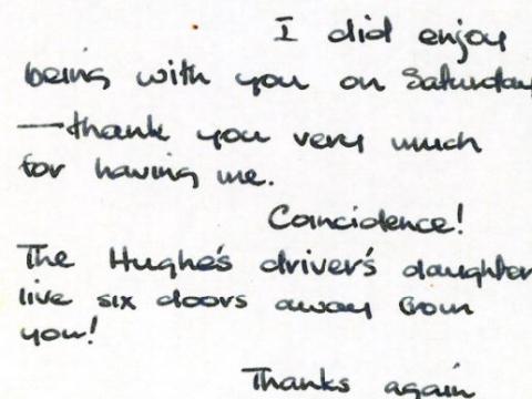 Handwritten thank note from Graham Kennedy to Mike and Val McColl Jones