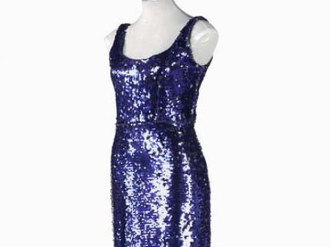 Blue-sequinned dress worn in the film The Sapphires on a mannequin