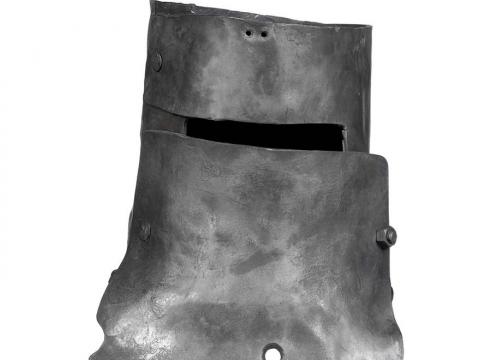 A close-up of the Ned Kelly helmet prop worn by Heath Ledger