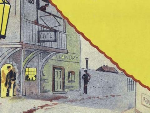 Detail of a street scene from a 1929 film poster