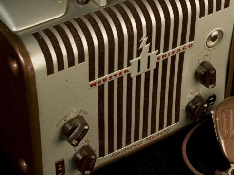 Webster Chicago 81-1 wire recorder made of sheet steel and microphone, manufactured 1951