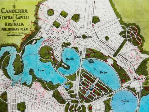 Glass slide of Walter Burley Griffin's preliminary plan