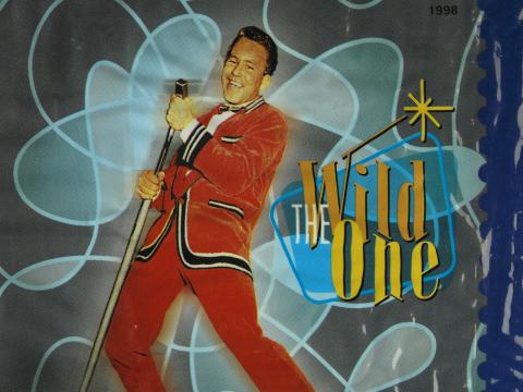 Johnny O'Keefe poster featuring 'The Wild One' stamp design