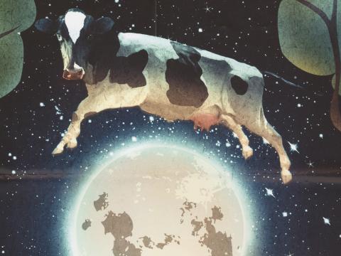 Cropped section of Dungog Film Festival poster from 2010 showing a cow jumping over the moon.
