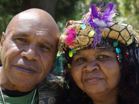 A portrait of Ruby Hunter and Archie Roach.