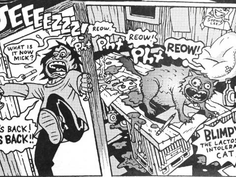 Two panels from a comic book about comedians Tony Martin and Mick Molloy