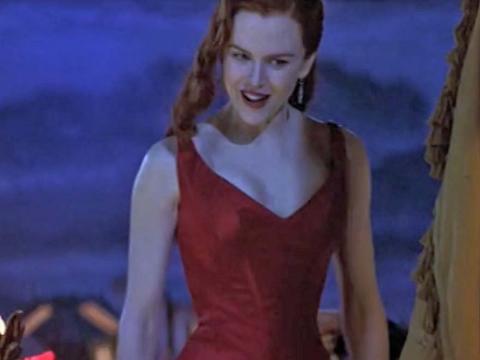 Nicole Kidman walking towards camera in a scene from Moulin Rouge!