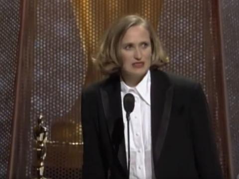 Jane Campion accepting an Oscar at the Academy Awards ceremony.