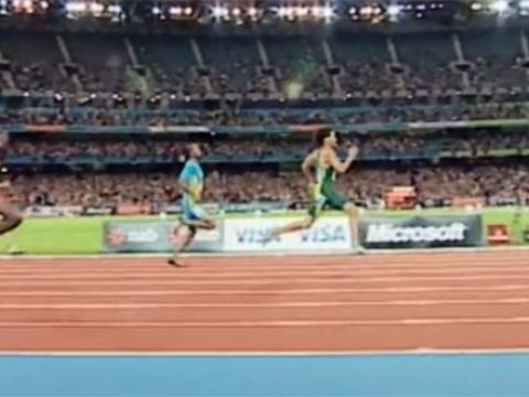 John Steffensen streaks ahead of his competitors in the Men's 400 metres race at the 2006 Commonwealth Games in Melbourne