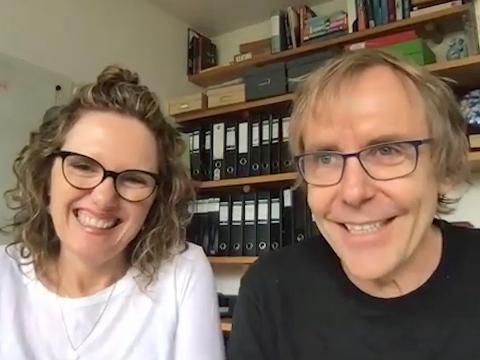 Head and shoulders shot of comedy writers Robyn Butler and Wayne Hope