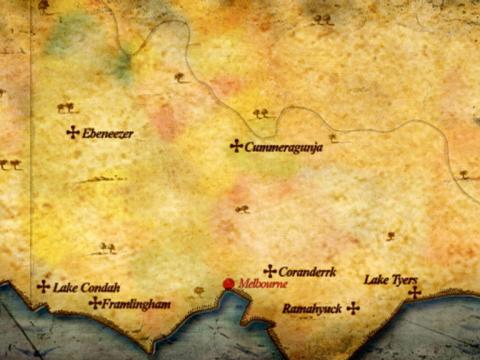 Image of an old map of Victoria showing the Aboriginal reserves