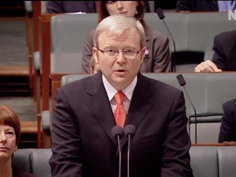 Prime Minister Kevin Rudd delivering the apology to the Stolen Generations in parliament