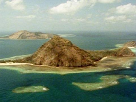 A wide aerial shot of Murray Island in the Torres Strait