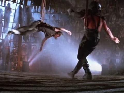 Still from Max Max Beyond Thunderdome showing a fight scene