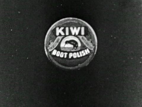 Logo for the brand Kiwi boot polish showing the brand name and an image of a kiwi in the centre.