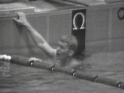 Michael Wendon in the pool at the end of his swimming race