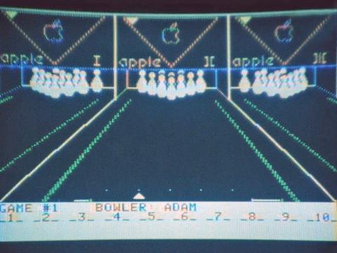 A computer screen, dated 1982, showing a tenpin bowling computer game