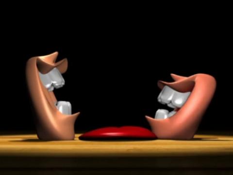 Two anthropomorphic beans with human mouths