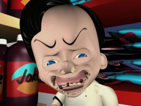 Animation still of an angry child.