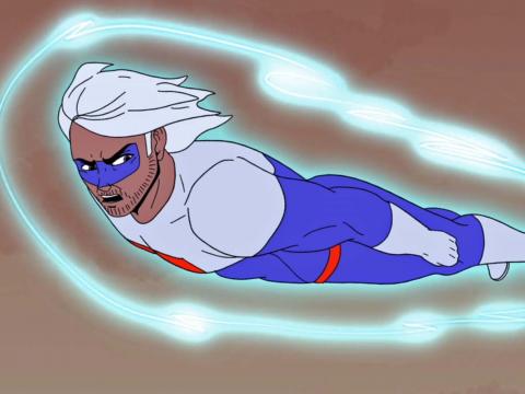 The flying Indigenous cartoon super hero Zero-Point