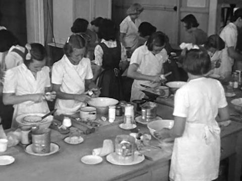 Ipswich schoolgirls in a home economics class, circa 1947.