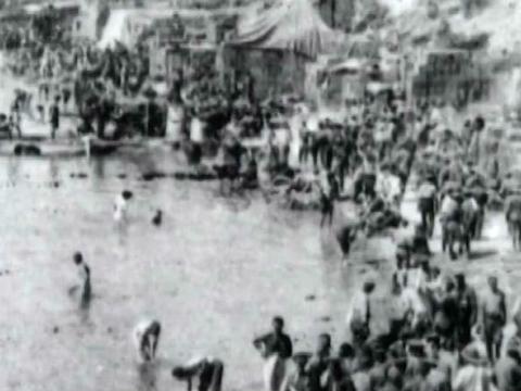 Photograph of Australian soldiers on the beach at Gallipoli, film still from The Beach documentary